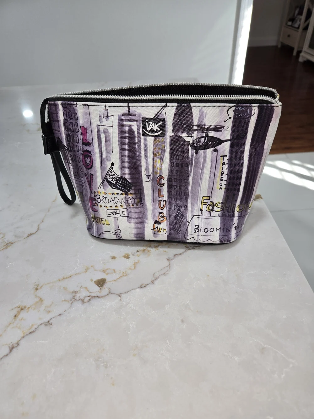 NYC Illustration Zip Cosmetic Pouch - White & Purple